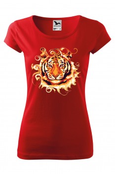 Tricou imprimat Tiger's Gaze, pentru femei, rosu, 100% bumbac