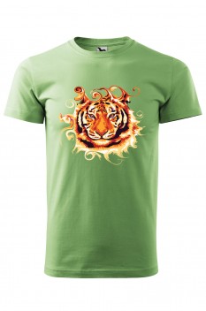 Tricou imprimat Tiger's Gaze, pentru barbati, verde iarba, 100% bumbac