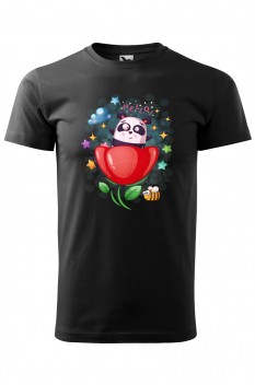 Tricou imprimat Hello Panda, pentru barbati, negru, 100% bumbac