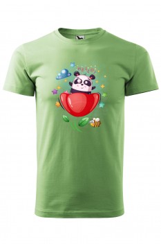 Tricou imprimat Hello Panda, pentru barbati, verde iarba, 100% bumbac