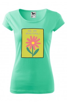 Tricou imprimat You Are Beautiful, pentru femei, verde menta, 100% bumbac