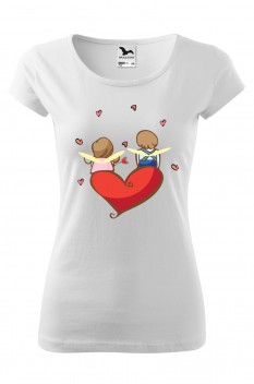 Tricou imprimat Fairy Hearts, pentru femei, alb, 100% bumbac