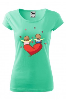 Tricou imprimat Fairy Hearts, pentru femei, verde menta, 100% bumbac