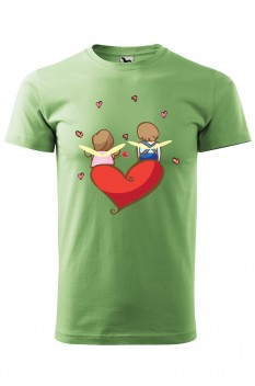 Tricou imprimat Fairy Hearts, pentru barbati, verde iarba, 100% bumbac