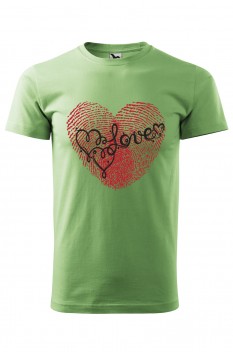 Tricou imprimat Love, pentru barbati, verde iarba, 100% bumbac
