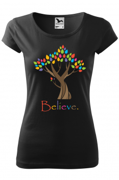 Tricou personalizat Believe, pentru femei, negru, 100% bumbac