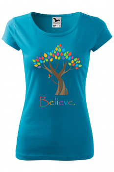 Tricou personalizat Believe, pentru femei, turcoaz, 100% bumbac