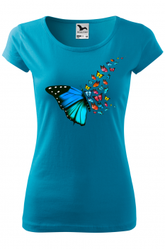 Tricou personalizat Butterfly Art, pentru femei, turcoaz, 100% bumbac