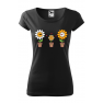 Tricou personalizat Happy Flowers, pentru femei, negru, 100% bumbac
