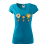 Tricou personalizat Happy Flowers, pentru femei, turcoaz, 100% bumbac