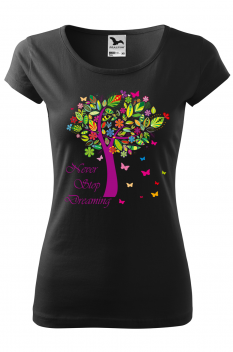 Tricou personalizat Never Stop Dreaming, pentru femei, negru, 100% bumbac
