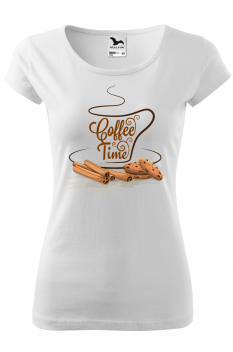 Tricou personalizat Coffee Time, pentru femei, alb, 100% bumbac