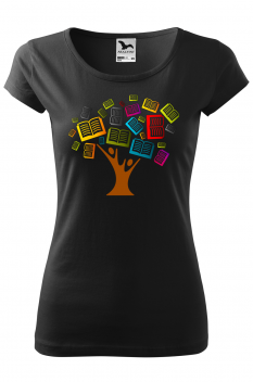 Tricou personalizat Tree of Books, pentru femei, negru, 100% bumbac