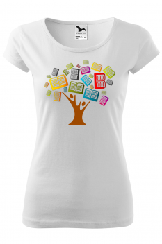 Tricou personalizat Tree of Books, pentru femei, alb, 100% bumbac