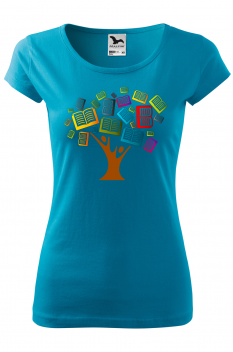 Tricou personalizat Tree of Books, pentru femei, turcoaz, 100% bumbac