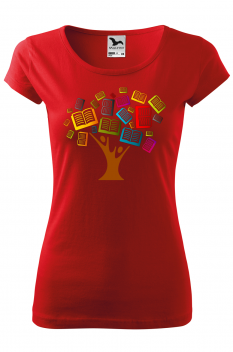 Tricou personalizat Tree of Books, pentru femei, rosu, 100% bumbac