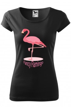 Tricou personalizat Fancy Flamingo, pentru femei, negru, 100% bumbac