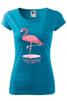 Tricou personalizat Fancy Flamingo, pentru femei, turcoaz, 100% bumbac