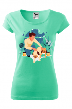 Tricou personalizat Dog Lover, pentru femei, verde menta, 100% bumbac