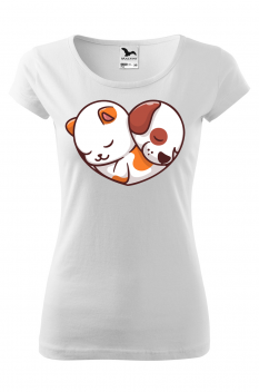 Tricou personalizat Dog&Cat, pentru femei, alb, 100% bumbac