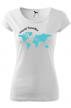 Tricou personalizat World Traveller, pentru femei, alb, 100% bumbac