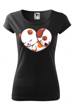 Tricou personalizat Dog&Cat, pentru femei, negru, 100% bumbac