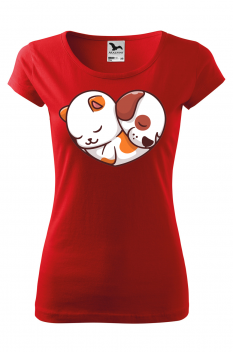 Tricou personalizat Dog&Cat, pentru femei, rosu, 100% bumbac