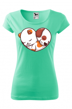 Tricou personalizat Dog&Cat, pentru femei, verde menta, 100% bumbac