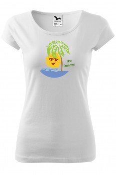Tricou personalizat Hot Summer, pentru femei, alb, 100% bumbac