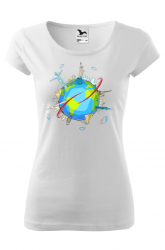 Tricou personalizat Around the World, pentru femei, alb, 100% bumbac