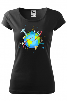 Tricou personalizat Around the World, pentru femei, negru, 100% bumbac
