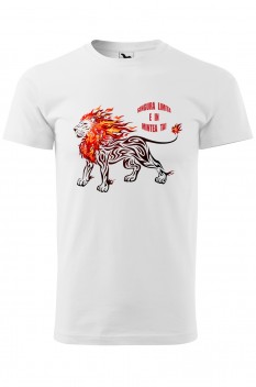 Tricou personalizat Burning Lion, pentru barbati, alb, 100% bumbac