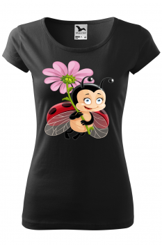 Tricou personalizat Ladybug Flower, pentru femei, negru, 100% bumbac