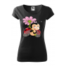 Tricou personalizat Ladybug Flower, pentru femei, negru, 100% bumbac