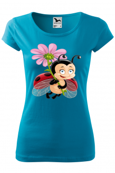 Tricou personalizat Ladybug Flower, pentru femei, turcoaz, 100% bumbac