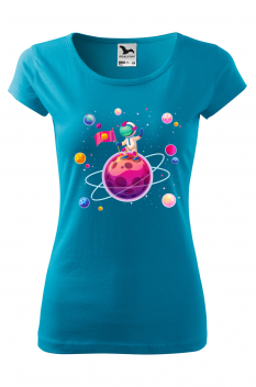 Tricou personalizat Space Traveller, pentru femei, turcoaz, 100% bumbac