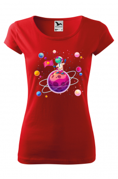 Tricou personalizat Space Traveller, pentru femei, rosu, 100% bumbac