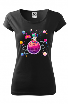 Tricou personalizat Space Traveller, pentru femei, negru, 100% bumbac