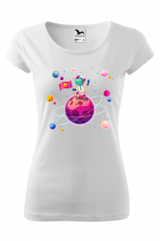 Tricou personalizat Space Traveller, pentru femei, alb, 100% bumbac