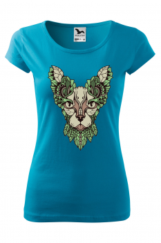 Tricou personalizat Leaf Cat, pentru femei, turcoaz, 100% bumbac