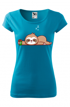 Tricou personalizat Relaxed Sloth, pentru femei, turcoaz, 100% bumbac