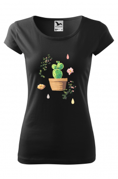 Tricou personalizat Cactus Pattern, pentru femei, negru, 100% bumbac