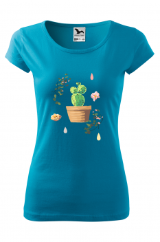 Tricou personalizat Cactus Pattern, pentru femei, turcoaz, 100% bumbac
