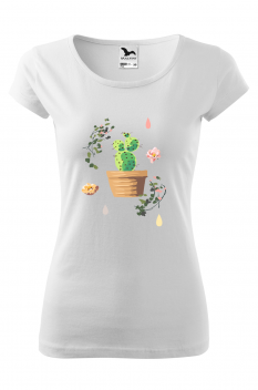 Tricou personalizat Cactus Pattern, pentru femei, alb, 100% bumbac