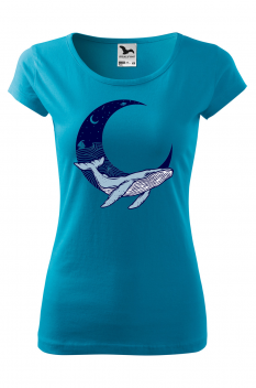 Tricou personalizat Whale&Moon, pentru femei, turcoaz, 100% bumbac