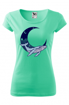 Tricou personalizat Whale&Moon, pentru femei, verde menta, 100% bumbac
