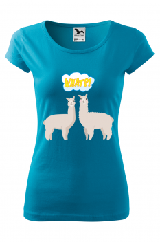Tricou personalizat Funny Llama, pentru femei, turcoaz, 100% bumbac