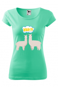 Tricou personalizat Funny Llama, pentru femei, verde menta, 100% bumbac