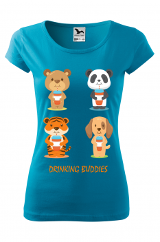 Tricou personalizat Drinking Buddies, pentru femei, turcoaz, 100% bumbac