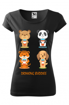Tricou personalizat Drinking Buddies, pentru femei, negru, 100% bumbac